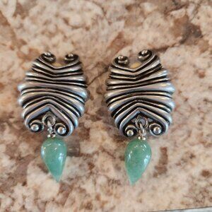 Vintage BOHO & Drop Jade Clip-On Earrings 2" Long